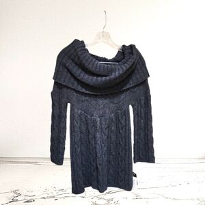 Zinc Gray Cowl Neck Sweater with Textured Knit Off-Shoulder Sz S